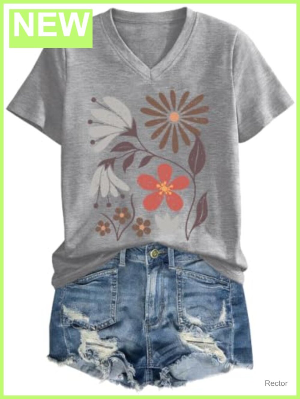 Womens V-Neck Graphic Tee Cotton Poly Boho Floral Short Sleeve Casual Top